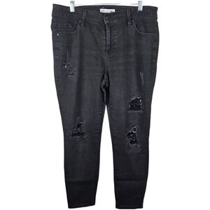 Artisan NY Distressed Sequin Detail Black Wash Denim Jeans Size 10